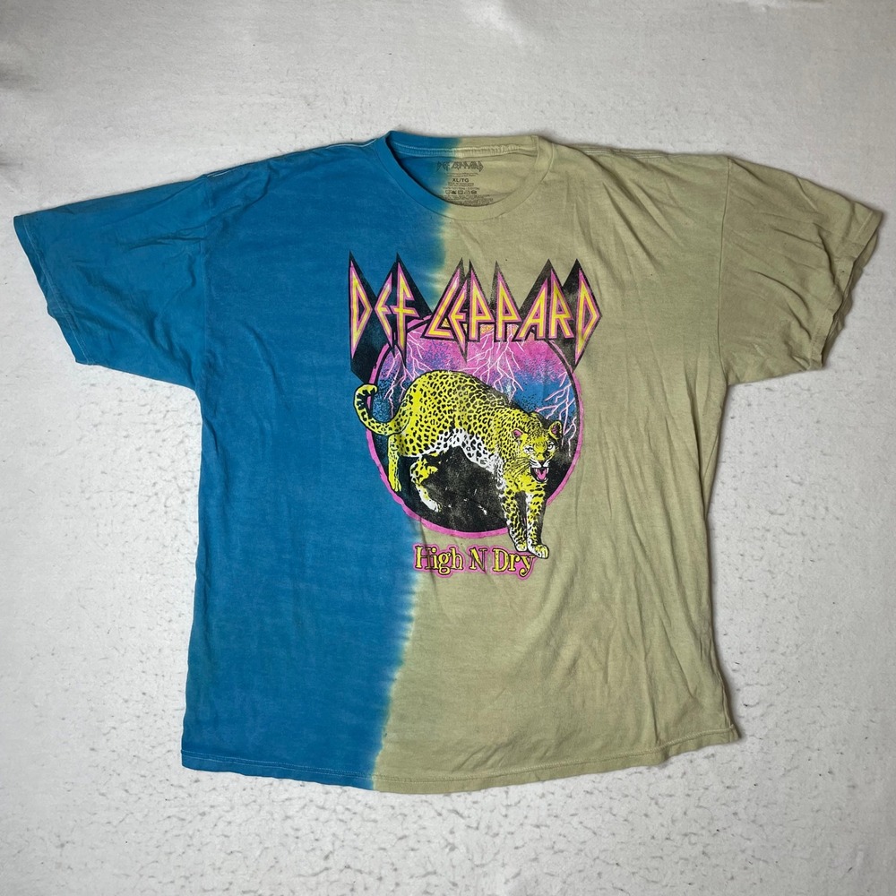 Def Leppard High N Dry Graphic T-Shirt Mens XL Blue Tan Split Dye Band Tee 2013
